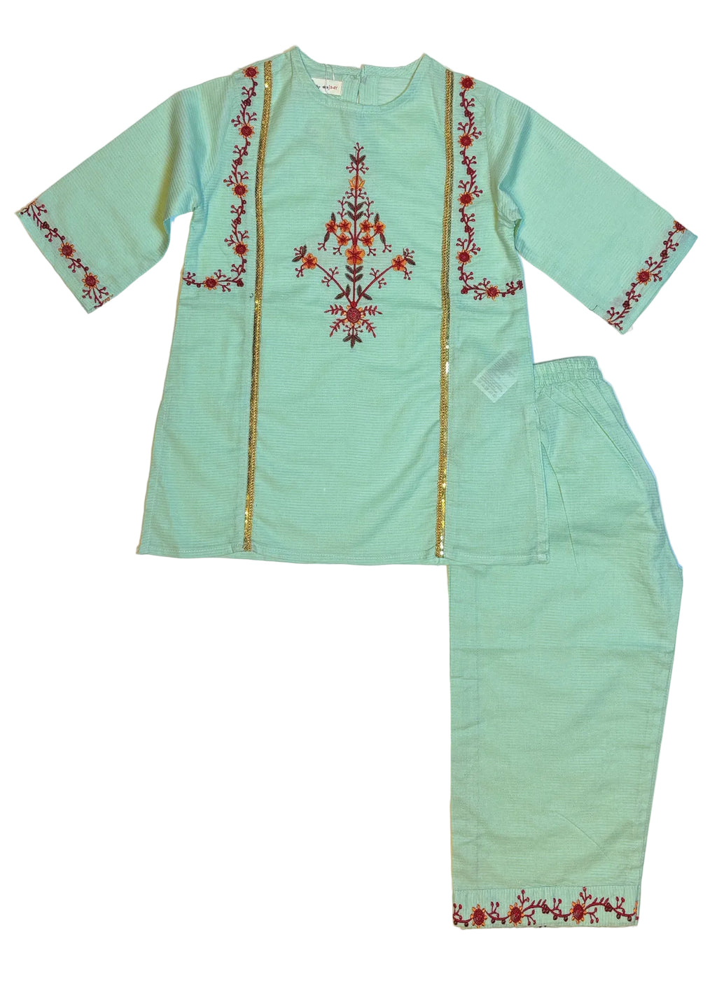 Mint Green Embroidered Kurti Pajama (2-Piece)