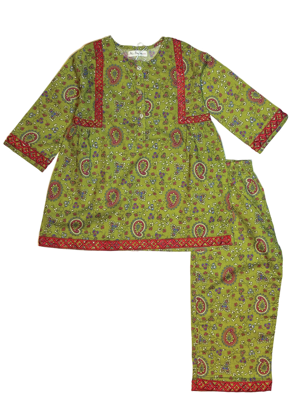Olive Green Paisley Kurti Pajama (2-Piece)