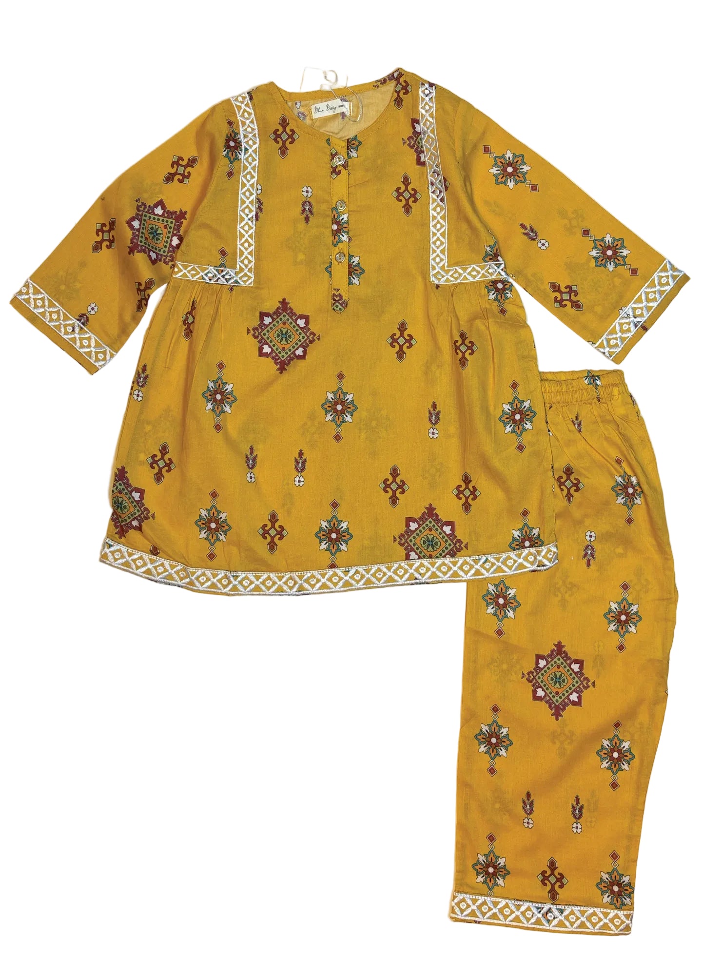 Mustard Yellow Printed Kurti Shalwar (2-Piece)