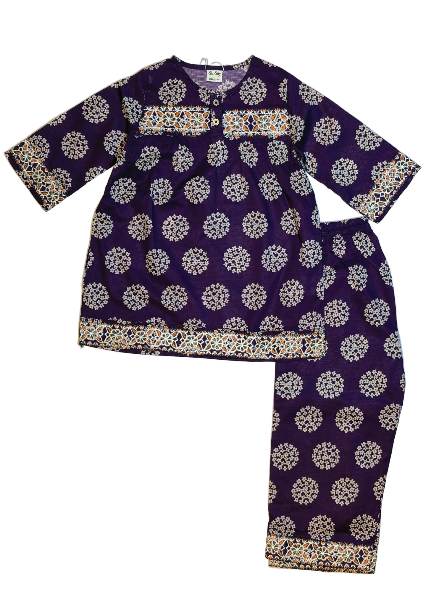 Purple Printed & Embroidery Kurti Pajama (2-Piece)