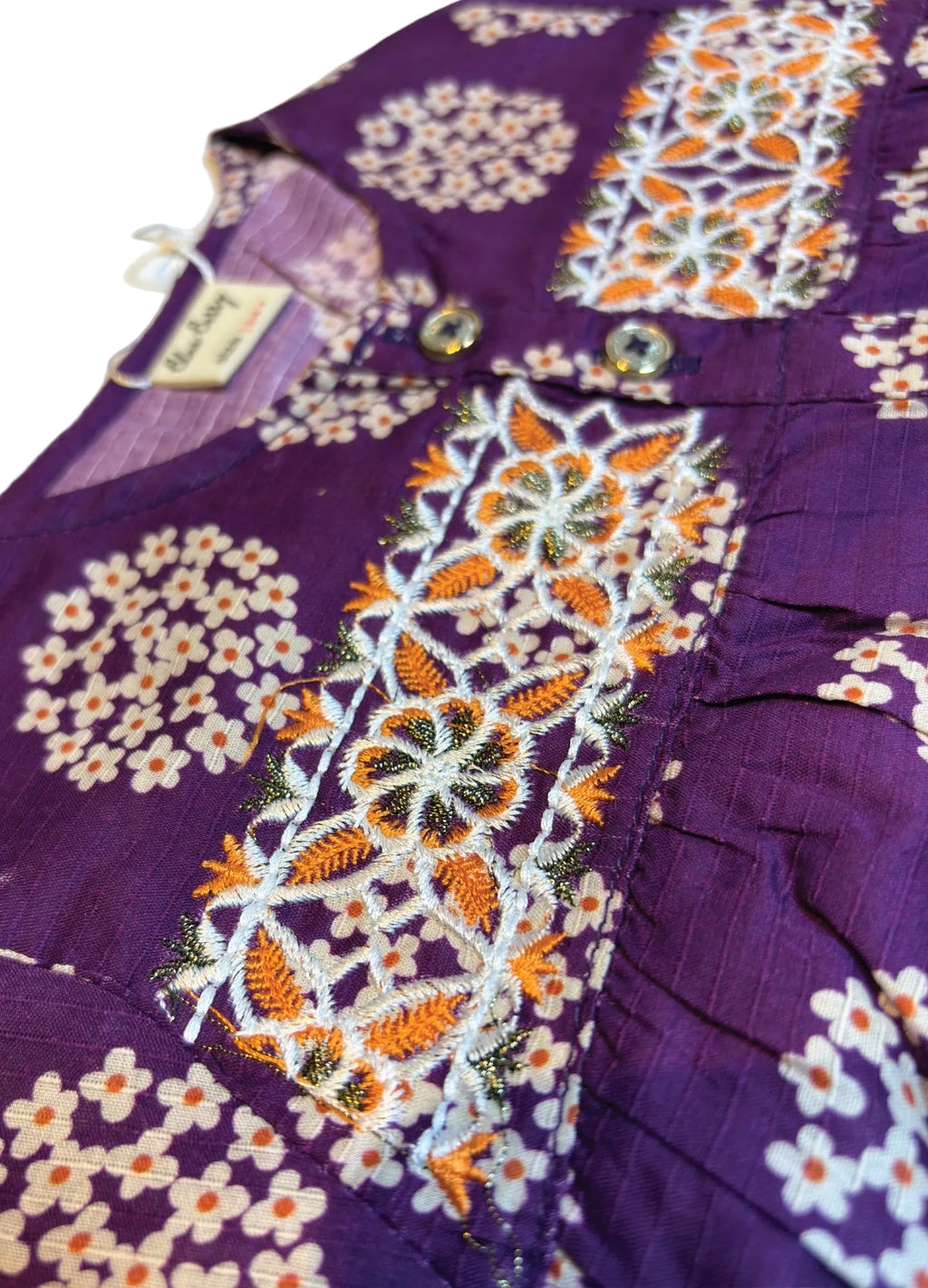 Purple Printed & Embroidery Kurti Pajama (2-Piece)