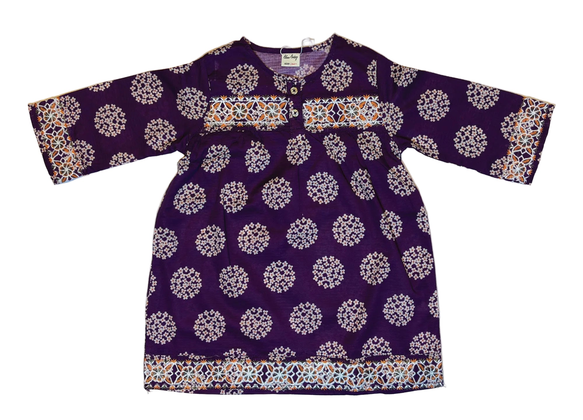 Purple Printed & Embroidery Kurti Pajama (2-Piece)