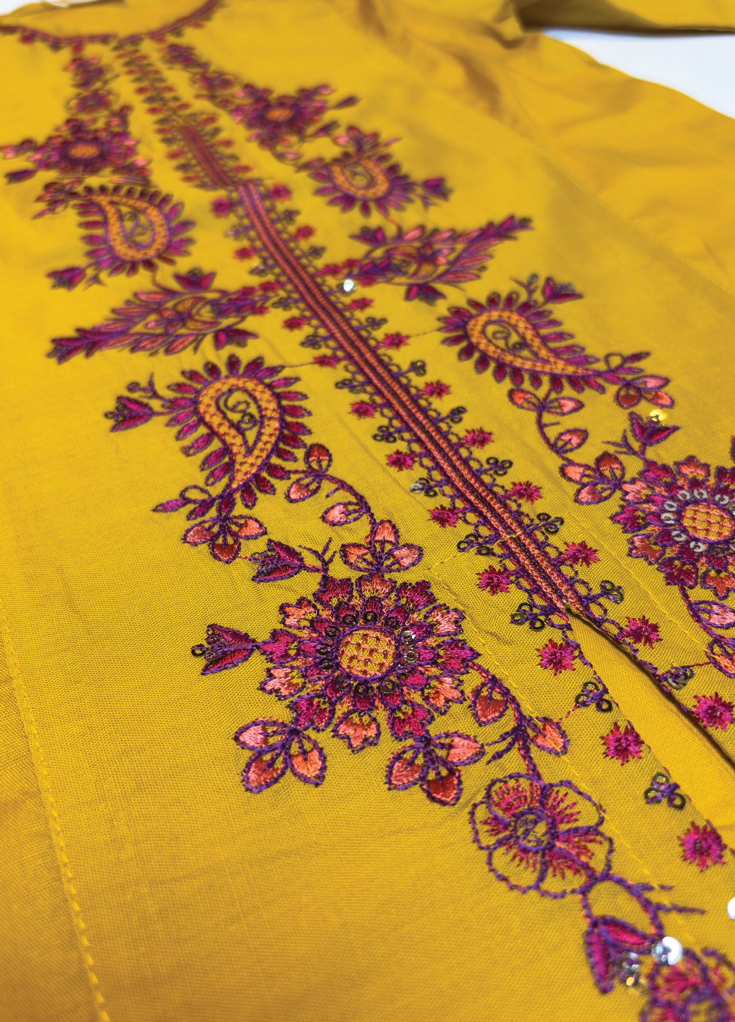 Yellow Embroidery Kurti Pajama (2-Piece)