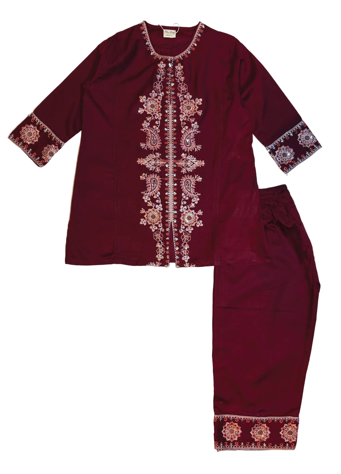 Maroon Embroidery Kurti Pajama (2-Piece)