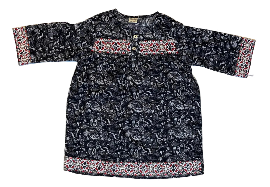 Black Paisley Printed & Embroidery Kurti Pajama (2-Piece)