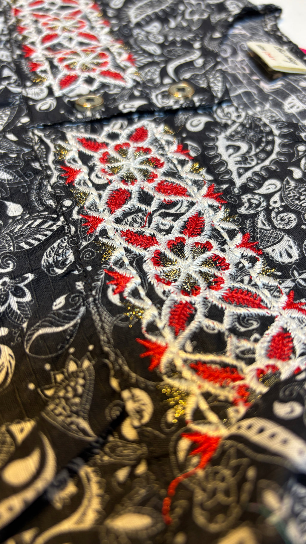 Black Paisley Printed & Embroidery Kurti Pajama (2-Piece)