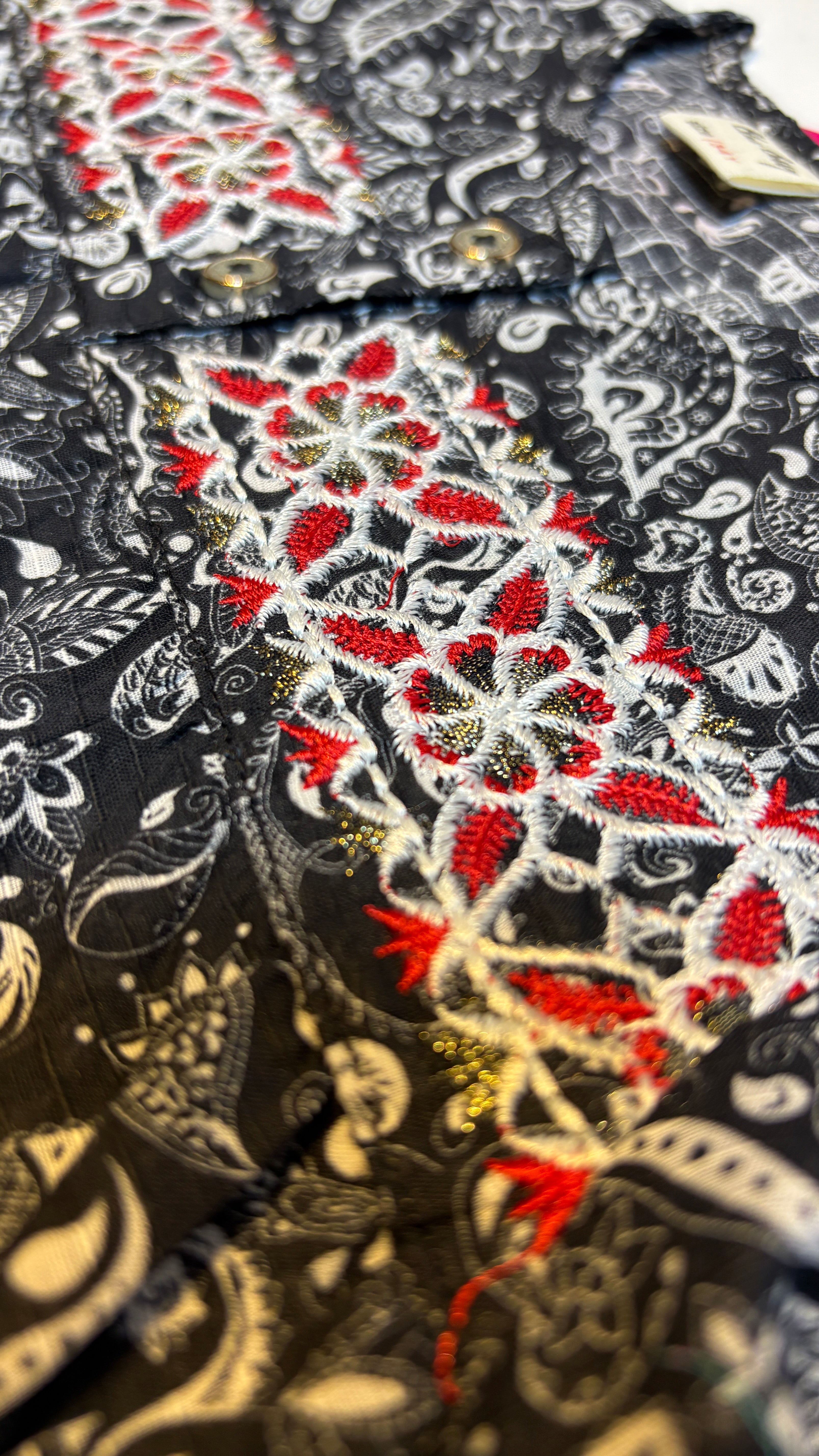 Black Paisley Printed & Embroidery Kurti Pajama (2-Piece)