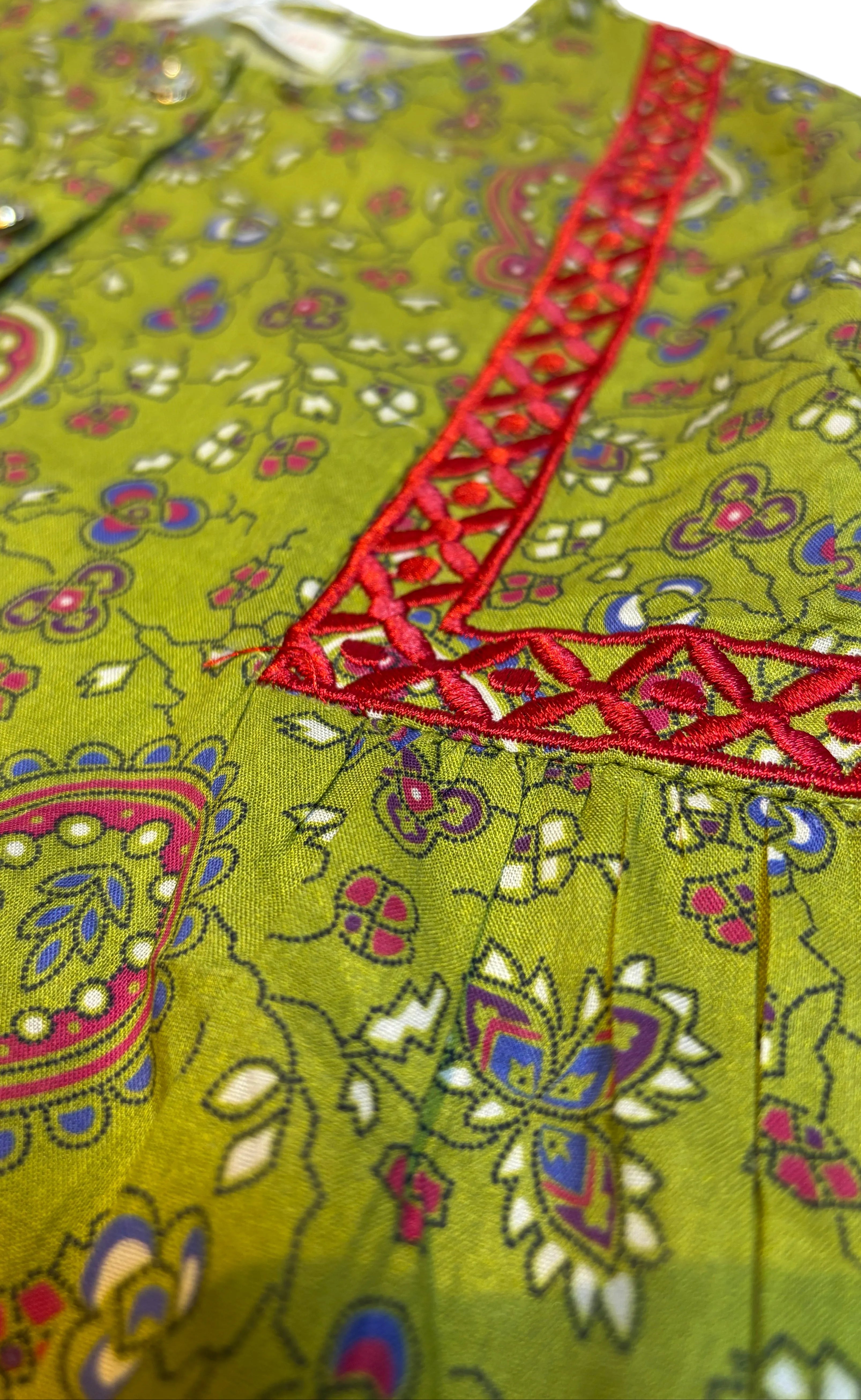 Olive Green Paisley Kurti Pajama (2-Piece)