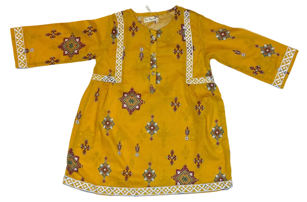 Mustard Yellow Printed Kurti Shalwar (2-Piece)