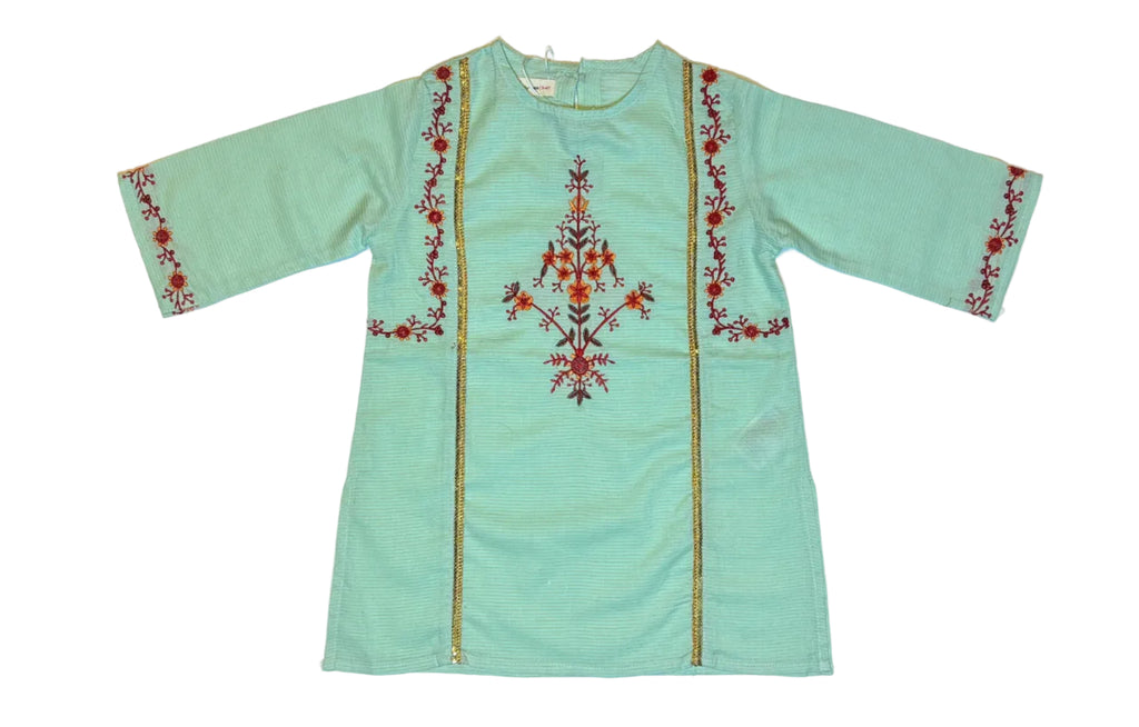 Mint Green Embroidered Kurti Pajama (2-Piece)