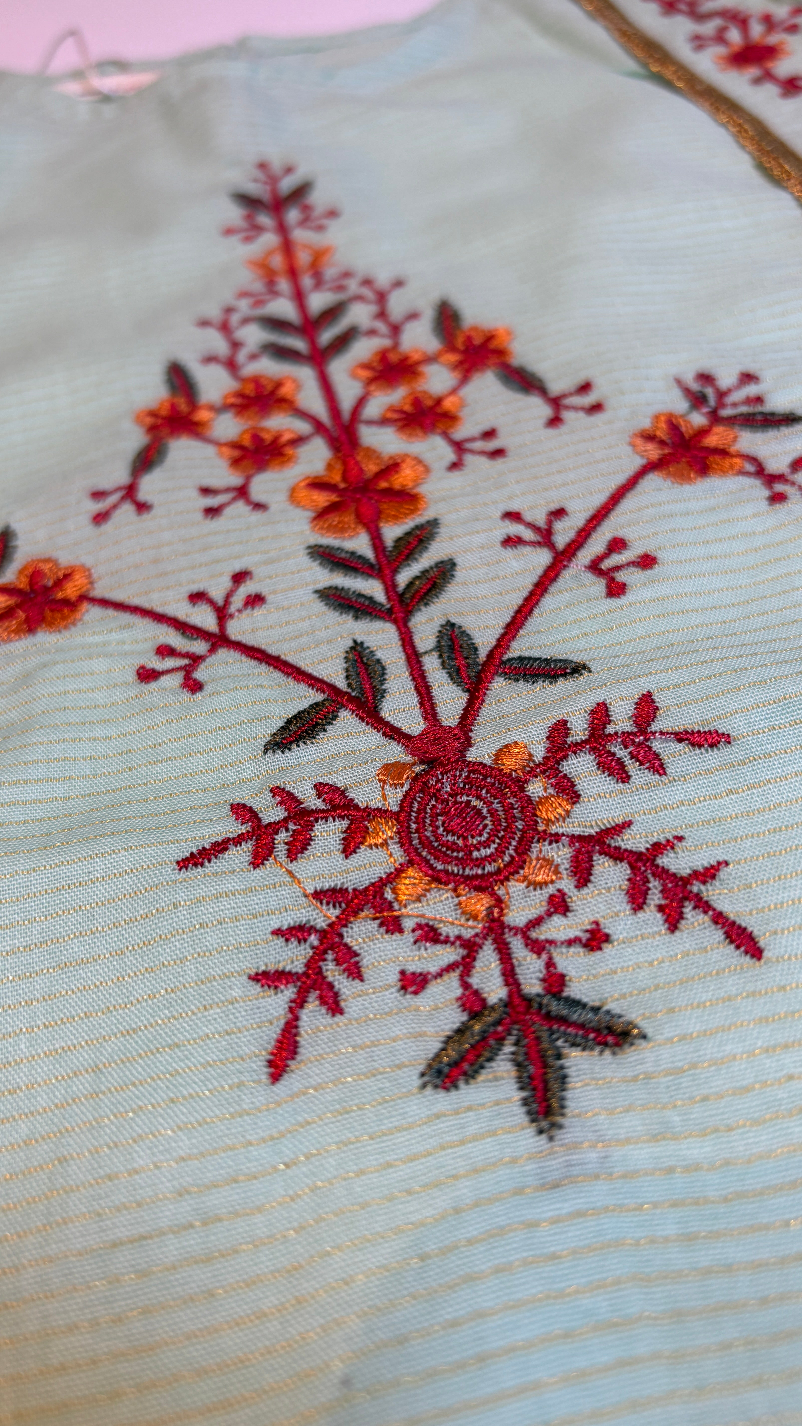 Mint Green Embroidered Kurti Pajama (2-Piece)