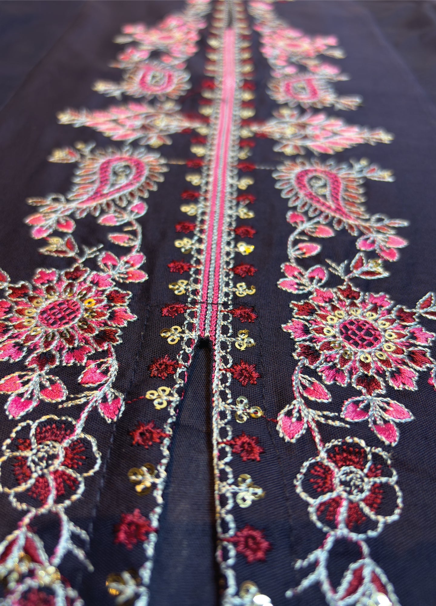 Navy Blue Floral Embroidery Kurti Pajama (2-Piece)