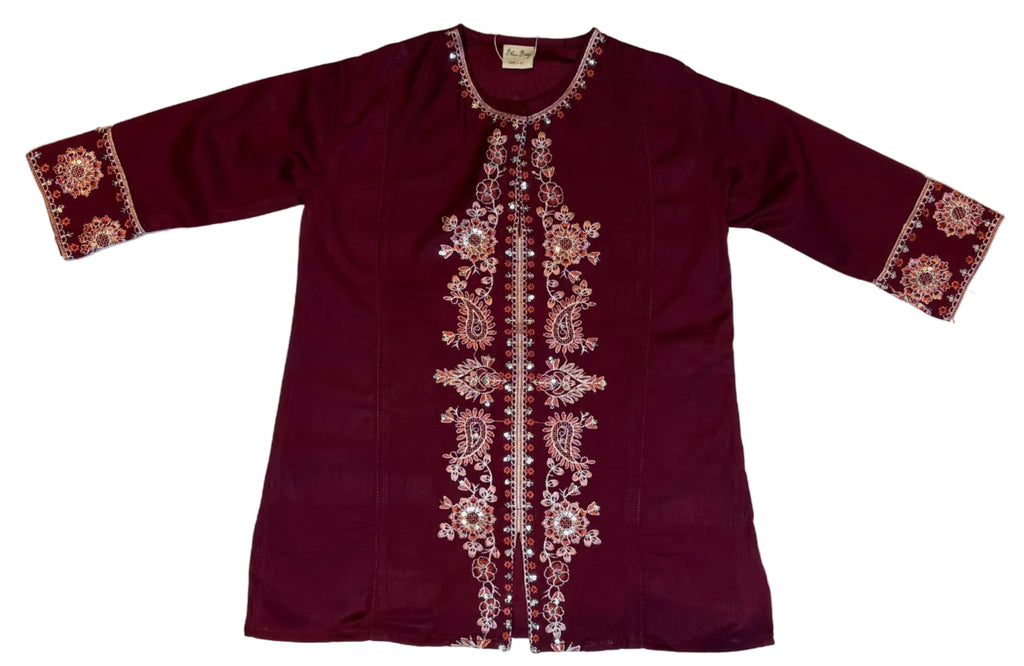 Maroon Embroidery Kurti Pajama (2-Piece)