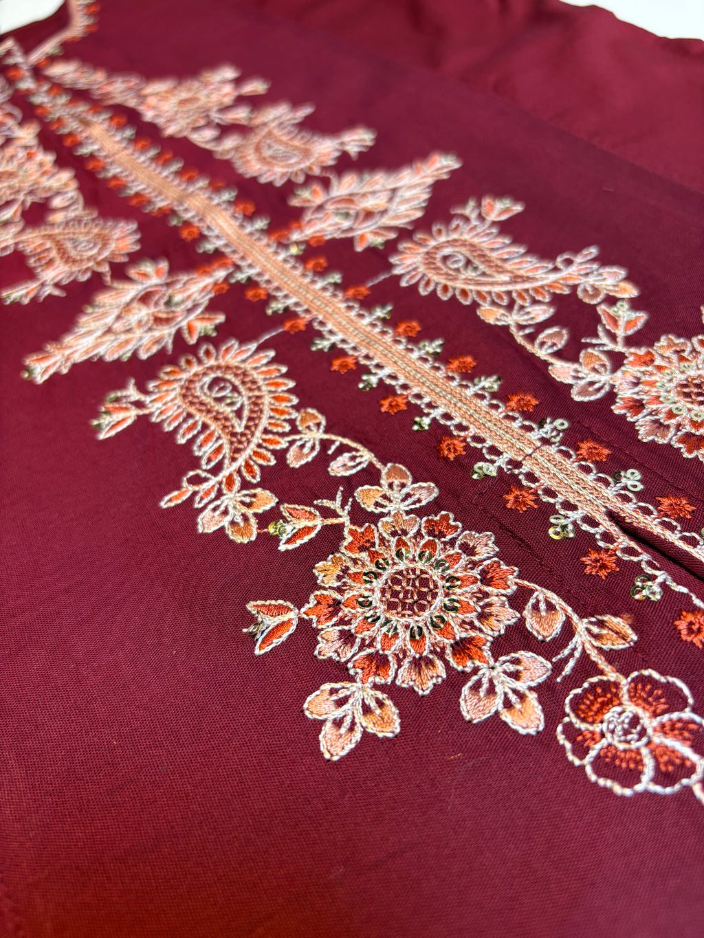 Maroon Embroidery Kurti Pajama (2-Piece)