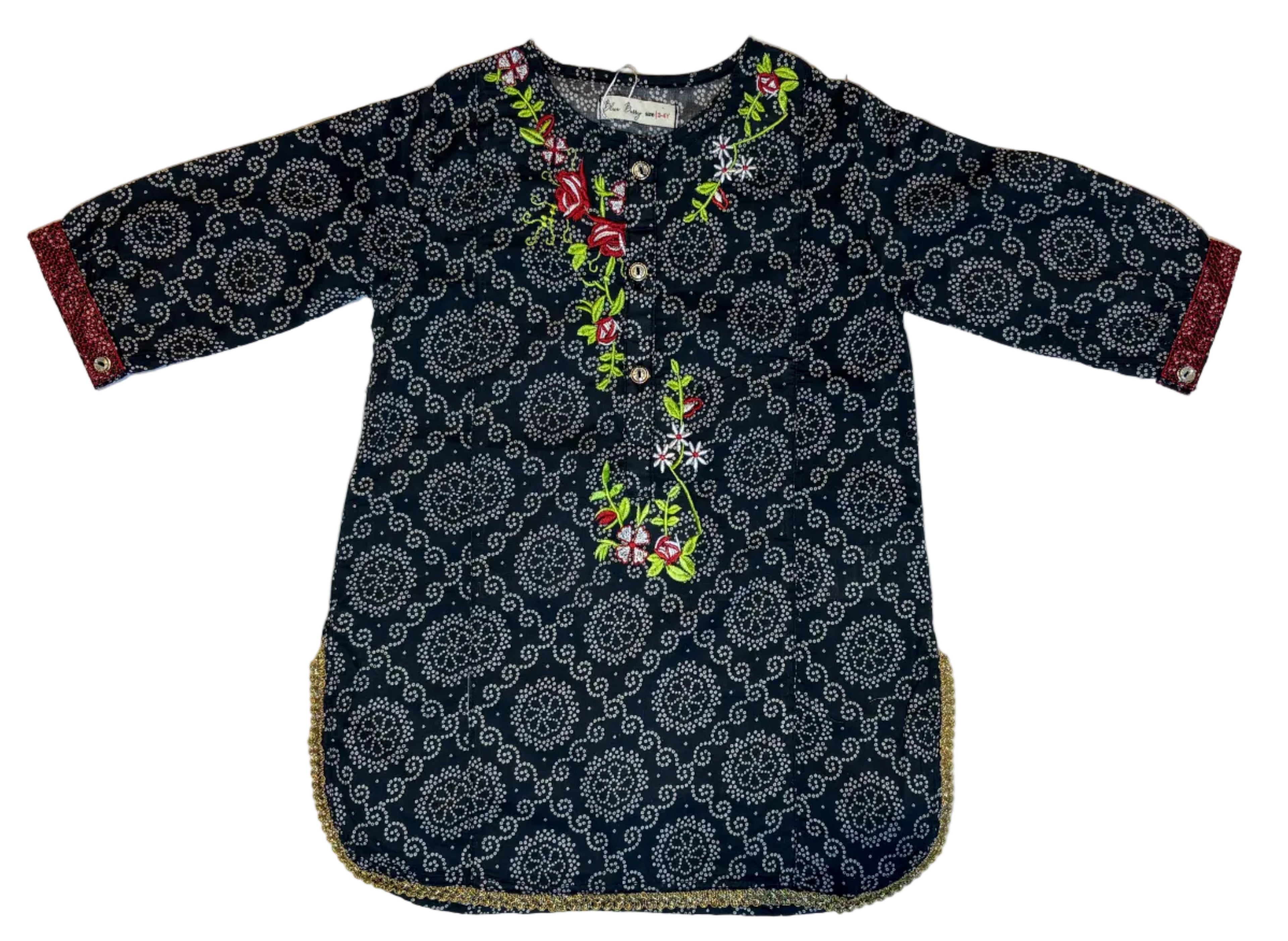 Black Printed & Embroidery Kurti Pajama (2-Piece)