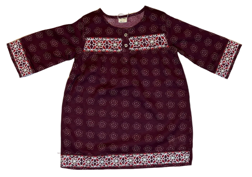 Maroon Printed & Embroidery Kurti Pajama (2-Piece)
