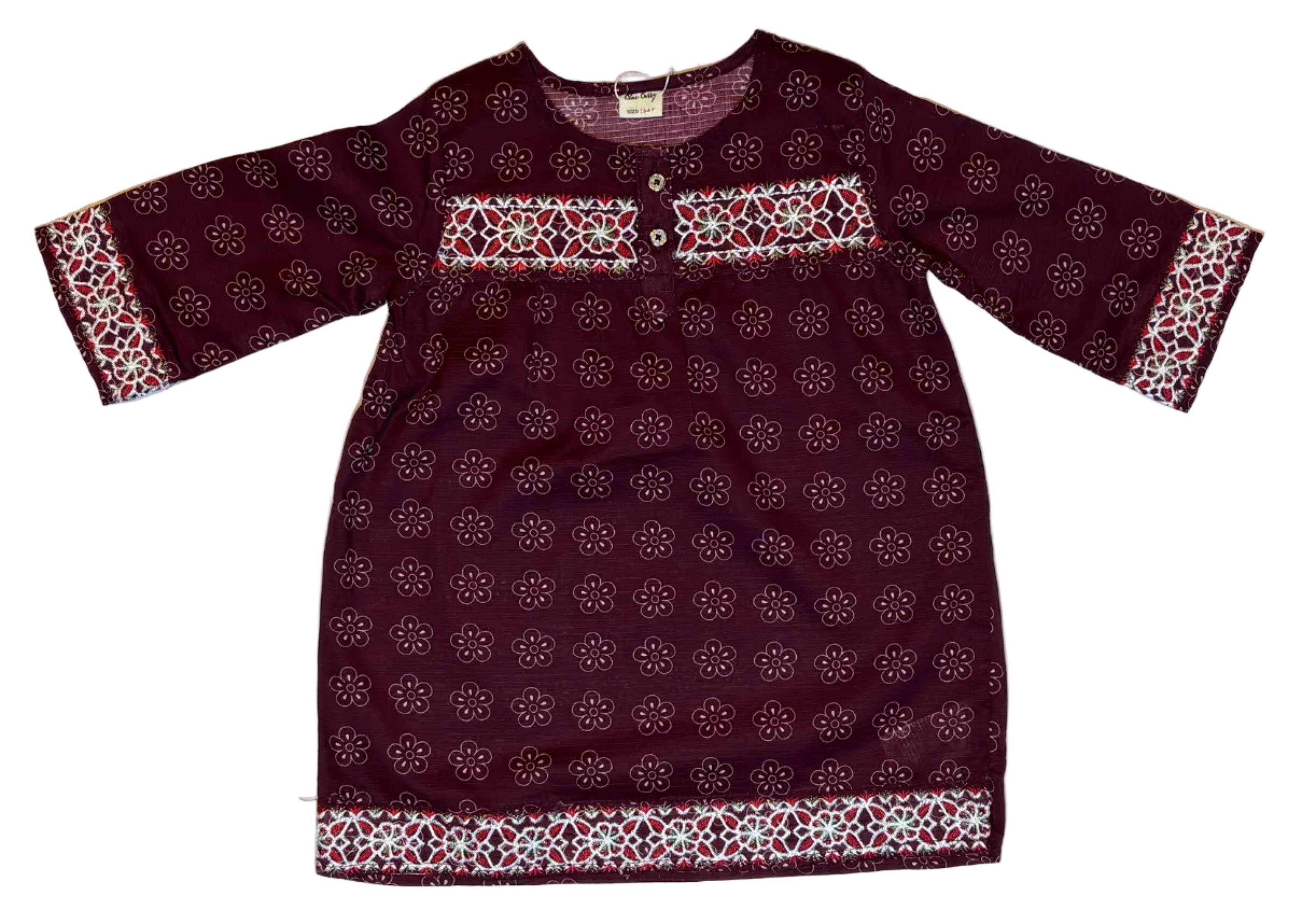 Maroon Printed & Embroidery Kurti Pajama (2-Piece)