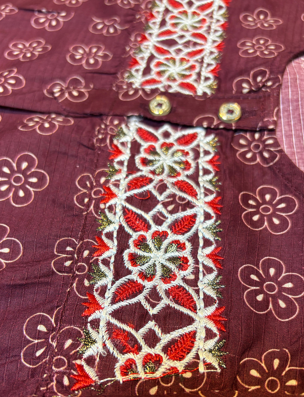 Maroon Printed & Embroidery Kurti Pajama (2-Piece)