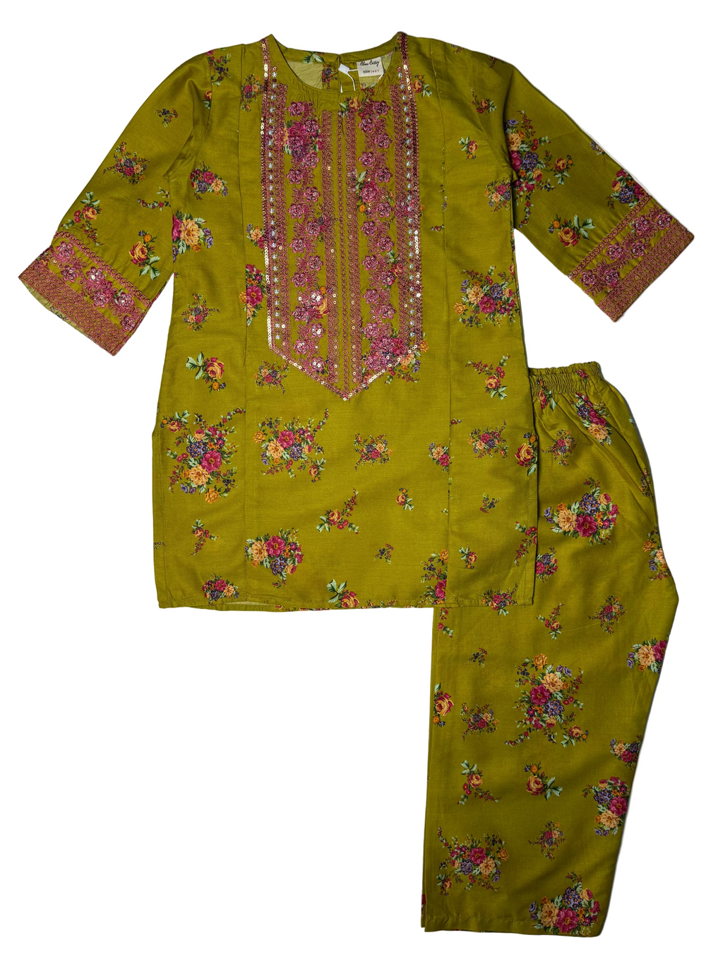 OLIVE GREEN EMBROIDERED SUIT