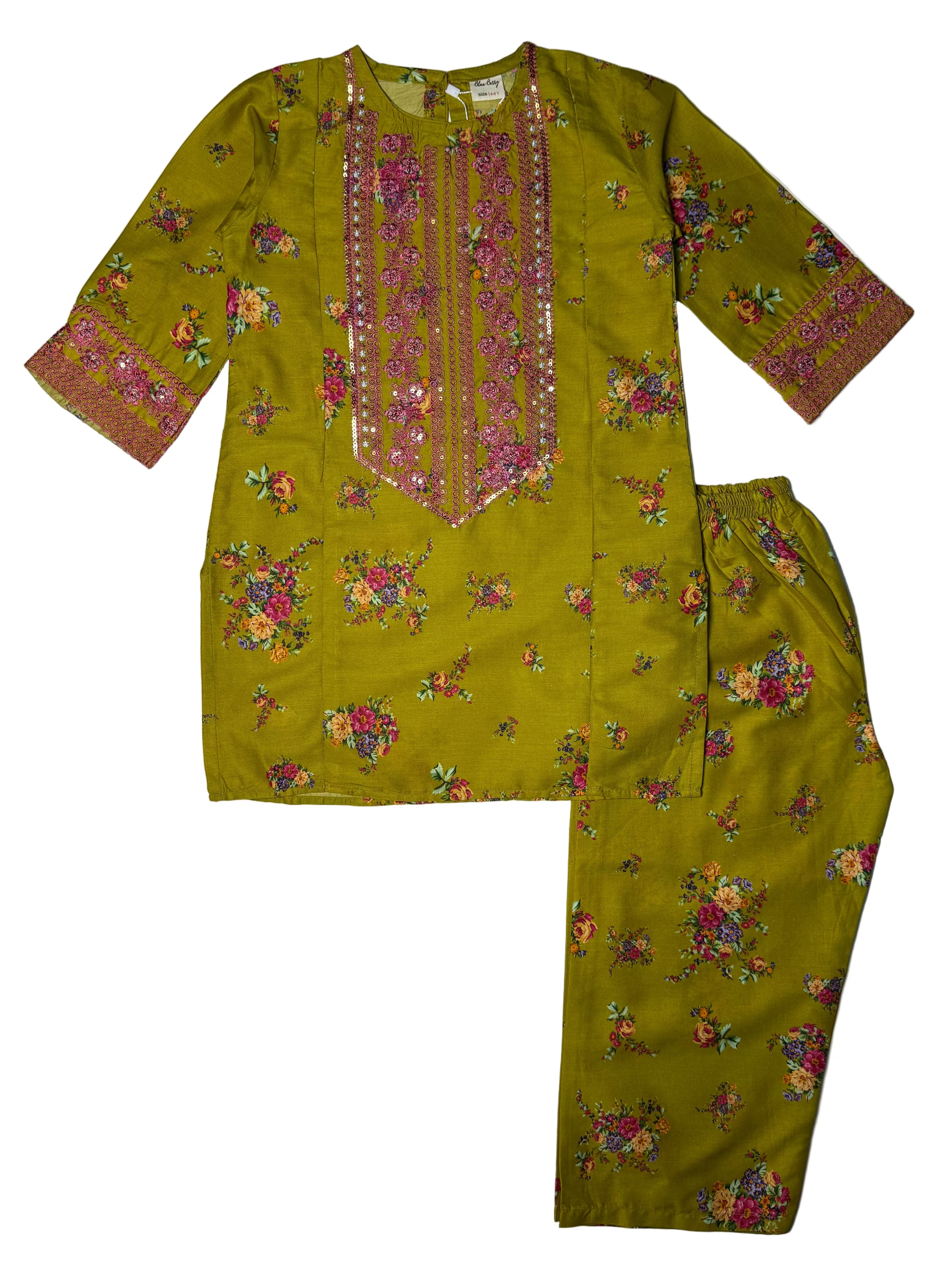 OLIVE GREEN EMBROIDERED SUIT