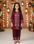 Maroon Embroidery Kurti Pajama (2-Piece)