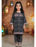 Black Paisley Printed & Embroidery Kurti Pajama (2-Piece)