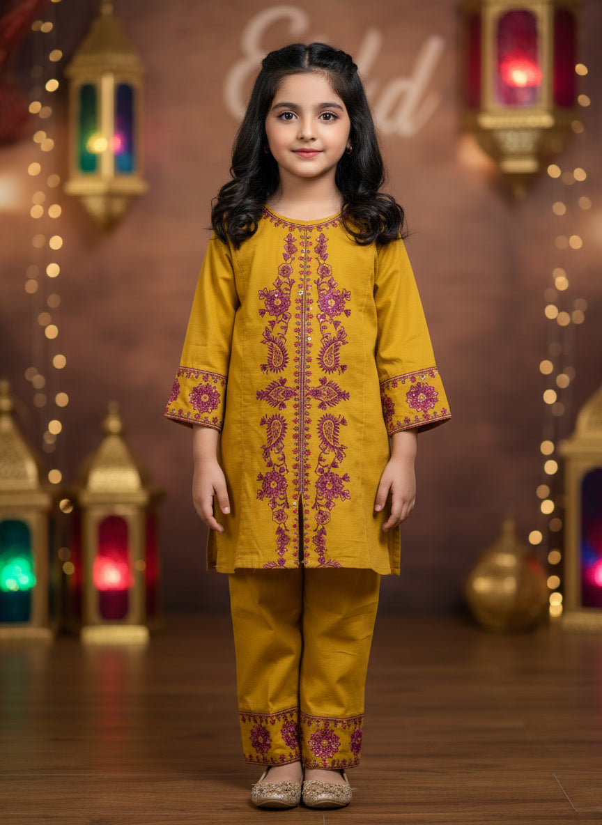 Yellow Embroidery Kurti Pajama (2-Piece)